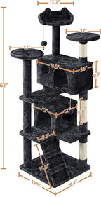 Yaheetech 62in Cat Tree Cat Tower for Indoor Kitten, Pet Furniture w/Double Condo, Scratching Posts, Multiple Platforms and Balls for Kittens, Black