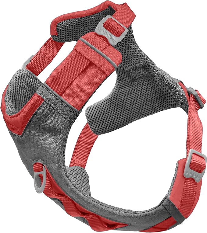 Kurgo Journey Air Dog Harness - Secure Fit for Active Dogs - Padded Chest - Lightweight Ripstop Fabric - Breathable Mesh - Reflective Trim - Back Assist Handle - Coral - Small