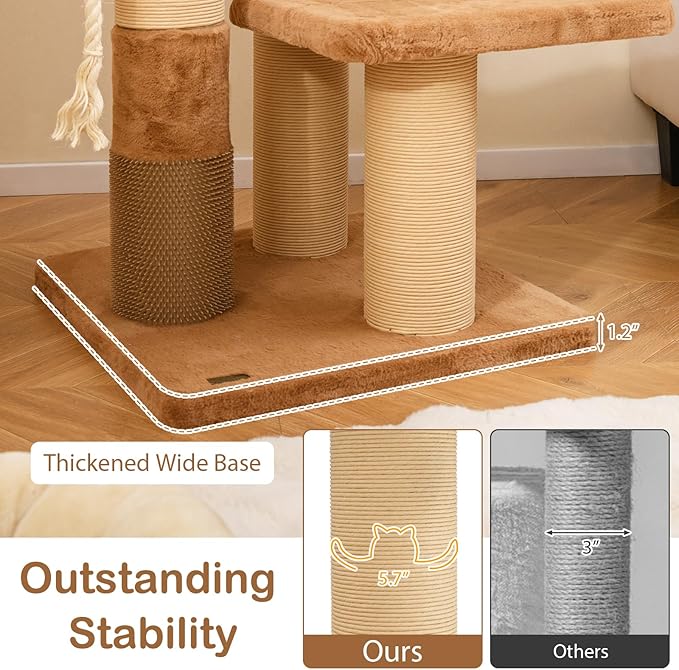 PETSITE 65 Inch Tall Cat Tree, Multi-Level Cat Tower with Scratching Posts, Soft Faux Rabbit Fur Padded Perches, Removable Cushion, Sisal Rope, and Dangling Ball, Modern Cat Tree Tower for Indoor Cats