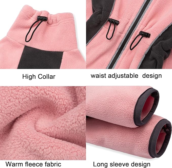Fleece Dog Coat for Small Medium Dog,Pullover Pajamas Jumpsuit Bodysuit Puppy Coats with Legs, Pet Windproof Warm Cold Weather Jacket Full Body Vest Cozy Snowsuit Outfit Clothes (Pink, M)