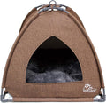 Winsterch Cat Bed Cave for Indoor Cats, Small Pet Tent Cave for Cats, Kittens, and Small Dogs, Warming Cat House with Removable Washable Cushion (18.5'‘ x 18.5’' x 15.8'', Brown)