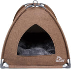 Winsterch Cat Bed Cave for Indoor Cats, Small Pet Tent Cave for Cats, Kittens, and Small Dogs, Warming Cat House with Removable Washable Cushion (18.5'‘ x 18.5’' x 15.8'', Brown)