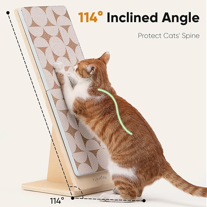 FUKUMARU Cat Scratcher Ramp for Indoor Cats, 23.66 Inch Wood L Shape Cat Scratching Board, Replaceable Cardboard Cat Scratch Pad, Vertical Kitten Scratcher Furniture Protector for Couch Sofa Wall
