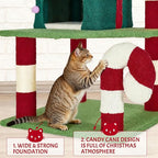 Christmas Cat Tree Tower for Indoor Cats - 45In Multi-Level Cat Climbing Tower with Cat Condos, Xmas Tree Gift Box Shaped Condo Candy Cane Design Cute Cat Tree Tower Holiday Decoration
