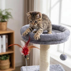 ROYPET Cat Trees with Three Cat Houses Condos with Scratch Posts and Cat Toys,Grey