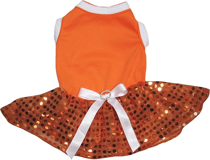 Petitebella Plain Sequins Tutu Puppy Dog Dress (Orange/Orange, XXX-Large)