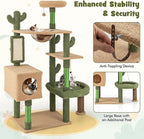 Tangkula Cactus Cat Tree, 59 Inch Tall Cat Tower with Sisal Scratching Posts, Cat Condo, Perch, Space Capsule, Large Bed, Self Groomer, Rope, Ball, Green Cute Cat Tree Tower for Indoor Cats