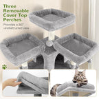 Globlazer Cat Trees and Towers for Multiple Adult Cats, 82-inch XXL Tall Cat Tree Tower for Indoor Cats with Scratching Post, 3 Perches, 2 Condos, 2 Hanging Baskets, F82, Light Grey