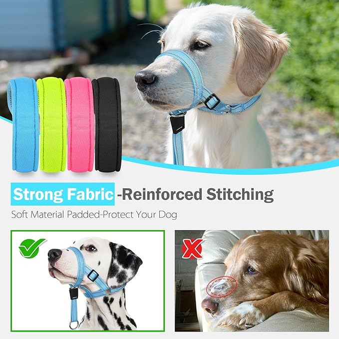 Weesiber No-Pull Dog Head Collar, Adjustable Dog Muzzle Leash Padded Head Halter Training Nose Leash, Easy Control for Walking (Blue,L)