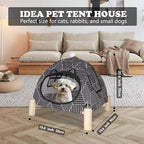 2-in-1 Elevated Cat Tent Cat House, Quick Assembly and Disassembly, Portable Indoor/Outdoor Cute Cat Bed Cave-Black Diamond Pattern