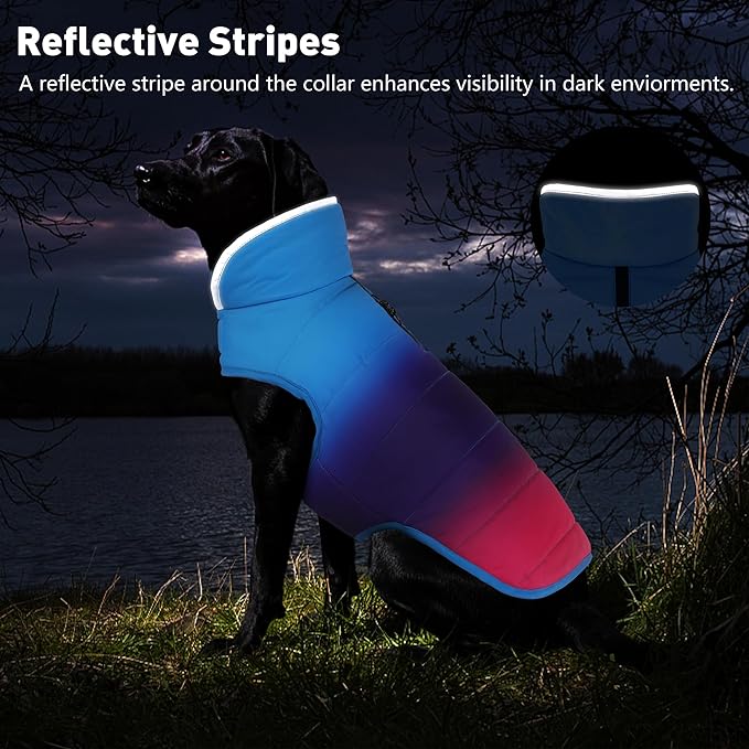 Dog Winter Coat, Waterproof Dog Jacket with Leash Hole, Reflective Adjustable Pet Snow Vest, Warm Fleece Sweater for Small Medium Large Dogs - Gradient Blue, 3XL