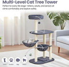 Small Cat Tree Tower with Lots of Scratching Posts - 42 Inch Medium Compact Cats Scratch House with Hammock Perch for Multi Level 2 Kitty - Indoor Corner Cat Bed Condo Climbing Gym Towers Furniture