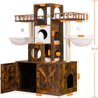Heybly Cat Tree with Litter Box Enclosure for Indoor Big Cat, Cat Tower for Large Cats 20lbs Heavy Duty, Modern Cat Condo Furniture with Scratching Posts, Rustic Brown HCT110SR
