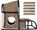 Goetland PVC Modern Cat Condo House Tree Medium Tower Bed Scratching Post Climber With Peek Hole and Dangling Ball for Kitty Indoors Leopard