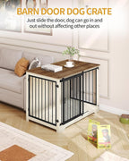 43.3" Dog Crate Furniture with Barn Door, Heavy Duty Dog Kennel Indoor with 2 Doors, Wooden Pet Cage End Table for Large Small Medium Dogs, Anti-Chew Anti-Escape, White Brown DFC92314B