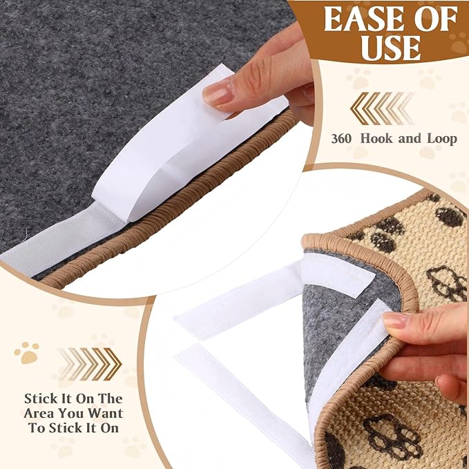 2 Pcs Cat Scratcher Mat Natural Sisal Rug with Cute Paw Print Cat Scratch Scratching Pad Protector for Indoor Floor Wall Couch Furniture with Self-Adhesive Tape 24 x 16 Inch