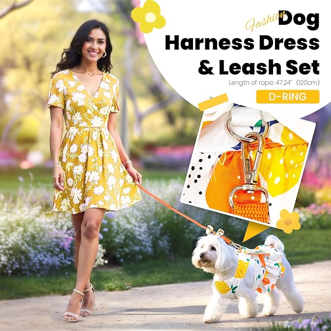 Cute Dog Dress Small Dog Clothes for Girls Female Puppy Outfits Yellow Lemon Pet Summer Clothes Bowknot Doggy Cat Princess Dress Harness for Holiday Birthday Party Costume Clothing(Yellow,L)
