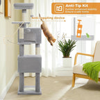 PEQULTI 62" Cat Tree for Indoor Cats, Multi-Level Cat Tower with Cozy Cat Condo Clearance Prime, Grey