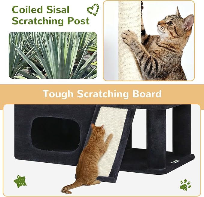 Globlazer 85 Inch Tall Cat Tree for Large Cats, Multi-Level Cat Tower for 4+ Cats with 3 Condos, 2 Hammocks & Sisal Posts, Heavy Duty Cat Tree Tower for Maine Coon, S85, Dark Grey