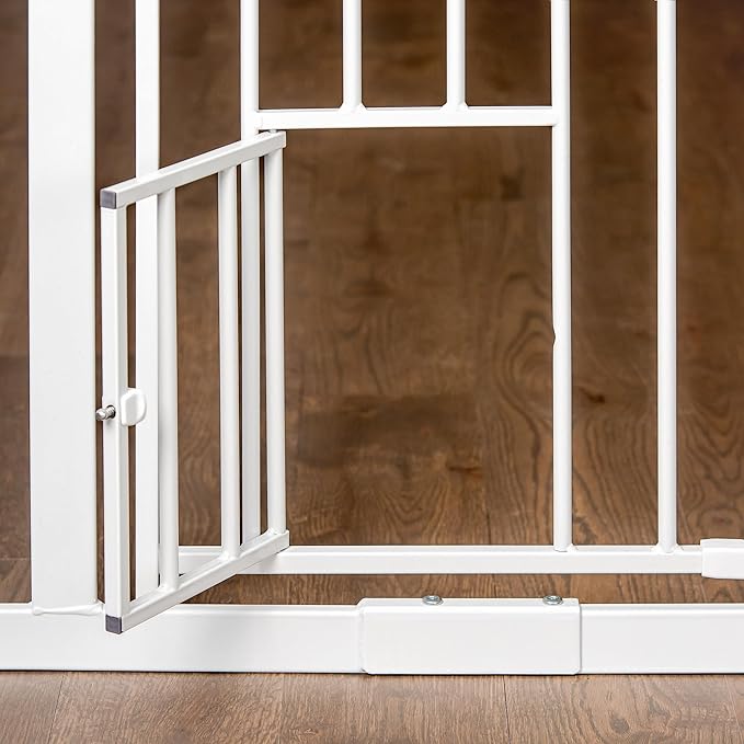 Carlson 36" Extra Tall Walk Through Dog Gate for Doorways & Bottom of Stairs, Metal Pet Gate with Small Pet Door, Expands 29.5”–36.5”, White
