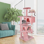 Multi-Level Cat Tree Tower with Condos, 54" Tall Cat Activity Center with Plush Perches and Toys, Space Saving Pet Playhouse for Kittens and Cats (Pink)