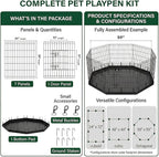 PJYuCien Dog Playpen with Bottom Pad - Metal Foldable Exercise Pen, 8 Panels 30" H x 24" W Indoor Outdoor Pet Fence Puppy Crate Kennel, Black