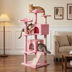 Pawly 52.5" Large Cat Tree with 2 Condos & Sisal Ramp, Premium CARB P2-Compliant Particle Board, 350G Plush Sturdy Cat Tower for Large Breeds, Senior Cats & Multi-Cat Household, Pink