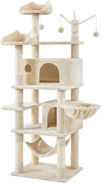 Topeakmart Cat Tree, 67in H Cat Tower for Indoor Cats, Multi-Level Climbing Tree with Scratching Posts Cat House w/Large Condo, Soft Hammock, Removable Cat Teaser Sticks, Beige