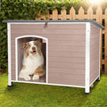 43.3’’ Large Dog House Outdoor Weatherproof Dog Kennel with Upgraded Thickened Metal Frame, Dog Shelter with PVC Curtain, Openable Roof and Removable Floor, Easy to Clean (Light Brown)