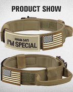 Joytale Tactical Dog Collar with Handle and Metal Buckle, Heavy Duty Padded Military Collar with 2 Patches for Training, Adjustable for XLarge Dogs, Khaki, XL