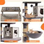 HavenlyYouth Cat Tree with 2 Litter Box Enclosures, All-in-One Cat Tower, Cat Condo with Sisal Scratching Posts, Hammocks, Detachable Plush Ball, Wooden Cat Furniture with Large Platforms, Grey
