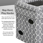 MidWest Homes for Pets Feline Nuvo Curious Cat Cube, Foldable Cat Hideout with Toy, Bolstered Bed Top, Gray Geo Print, Faux Fur