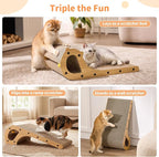 Cat Scratcher Bed, 2 in 1 Cardboard Scratching Board for Indoor Cats, Scratch Couch Lounge with Bell Ball Toy for Double-Sided Usability
