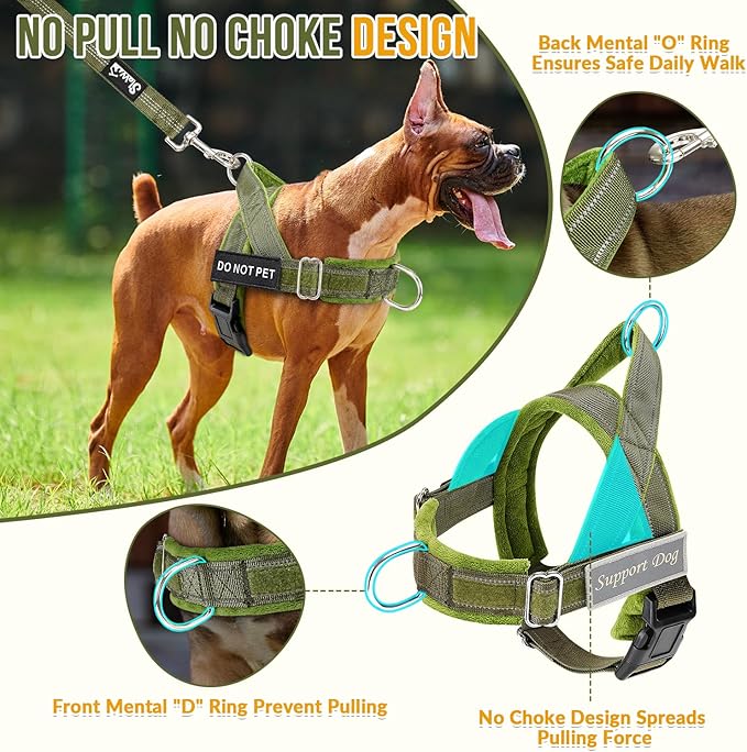 SlowTon No Pull Dog Harness - Heavy Duty Dog Harness and Leash Set for Medium Large Dogs, Reflective Tactical Harness with Soft Padded and Front Clip for Easy Walk and Training (GR, L)
