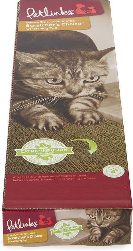 Petlinks Scratchers Choice Flat Corrugated Carboard Scratch Pad for Cats & Kittens, Catnip Infused & Reversible, Promotes Healthy Nail Growth - Brown, Single Wide