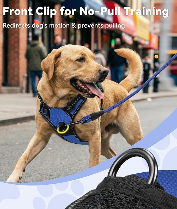 Joytale No Pull Dog Harness Medium Sized Dog, Reflective Pet Vest with Front Clip, Adjustable Soft Padded Harnesses with Easy Control Handle for Training and Walking, Navy Blue, M