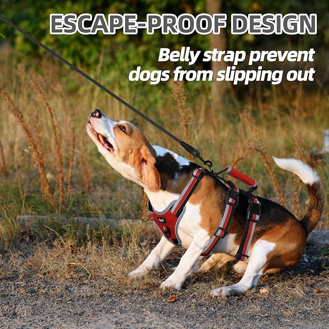 PUPTECK Escape Proof Dog Harness with Padded Handle, No Pull Pet Vest Harness Durable Reflective for Medium Large Dogs Walking Training and Running, Red, XL