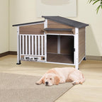 Dog House for Outdoor Use with Matel Frame, Waterproof Design -All-Weather Wooden Kennel with Sliding Window & Metal Frame (Brown-1, L)