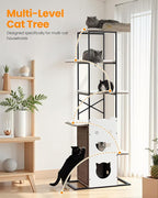 Wood Cat Tree Tower, 84 Inch Modern Extra Tall Cat Condo Trees for Indoor Cats Large Adult, XL Multi-Level Heavy Duty Wooden Sturdy Cat House Furniture with Platform Perch Bed Scratching Post
