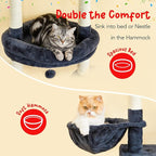 Cat Tree, Floor to Ceiling Cat Tower Adjustable Height [92-102 in=235-257cm], 8 Tiers Cat Climbing Play House with Scratching Post, 2 Cozy Condos&Hammocks for Indoor Cats, Smoky Grey