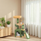 DWVO Cactus Cat Tree: 37" Tall with Self-Grooming Brush, Cute Kitten Climbing Tower for Indoor Kittens with Cat Condo, Plush Platform, Hammock, Sisal Scratching Posts, Dangling Ball