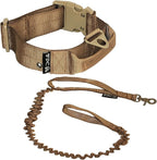 FDC Dog Tactical Collar with Leash Bungee Handle Heavy Duty Training Military Army Molle Width 1.5in Plastic Buckle TAG Hole Medium Large M, L, XL, XXL (XXL: Neck 20" - 24", Military Brown)