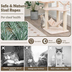 Giantex Wooden Cat Tree, 48 inches Cat Tower with Cattail Condo, Cat Bed, Hammock, Rotatable Jingling Balls, Natural Sisal Scratching Posts, Removable Cushion, Multi-Level Kitten Activity Center