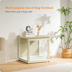 DWANTON Dog Crate Furniture with Cushion, Wooden Kennel Table with Double Doors, Indoor Dog House, Small/Medium/Large Size, 27.2" L, White Oak