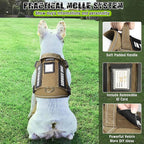 Tactical Dog Harness and Leash Set Small Sized Dog,Heavy Duty No Pull Service Dog Vest and 10 Patches with Dog Seat Belt,Reflective Adjustable Pet Harness for Training Walking Hiking Brown S