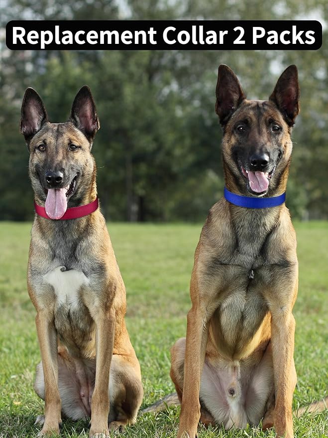 PetJoy Replacement Collar Strap for Bark and Shock Collars, 8-27 Inches Adjustable E-Collar (2-Pack Blue & Red)