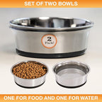 Neater Pet Brands Stainless Steel Dog Bowls with Non-Slip Rubber Bottom – Set of 2, 8 Cup (64 oz), Black - Heavy Duty Metal Dog Bowl, Dishwasher Safe, Food or Water Bowl, Ideal for Large Dogs
