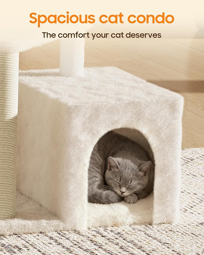 Cat Tree Tower for Indoor Cats, 33 Inches Multi-Level Cat Condo with Scratching Posts, Large Perch, Hanging Toy for Large Adult Cats, Beige