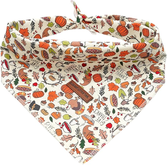Elegant little tail Dog Bandana, Thanksgiving Turkey Girl Boy Pet Bandanas for Small Medium Large Dogs Washable Square Dog Scarf Adjustable Kerchief