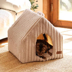 FUKUMARU Cat Houses for Indoor Cats, Washable Cute Cat Bed Cave with Removable Pillow, Large Semi-Enclosed Cozy Dog House Indoor, Soft Faux Rabbit Fur Kitten Bed, 17.5-Inch Cat Hideaway, Pink Grey